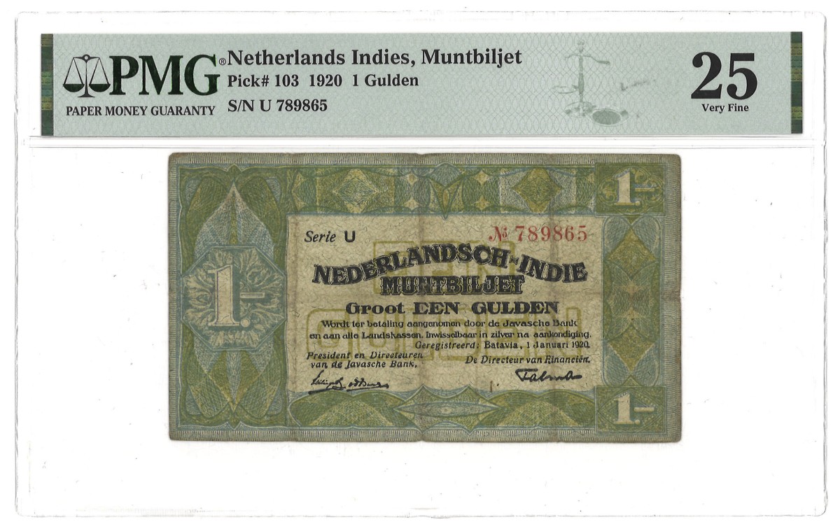 Netherlands-Indies. 1 Gulden. Banknote. Type 1920. - PMG 25