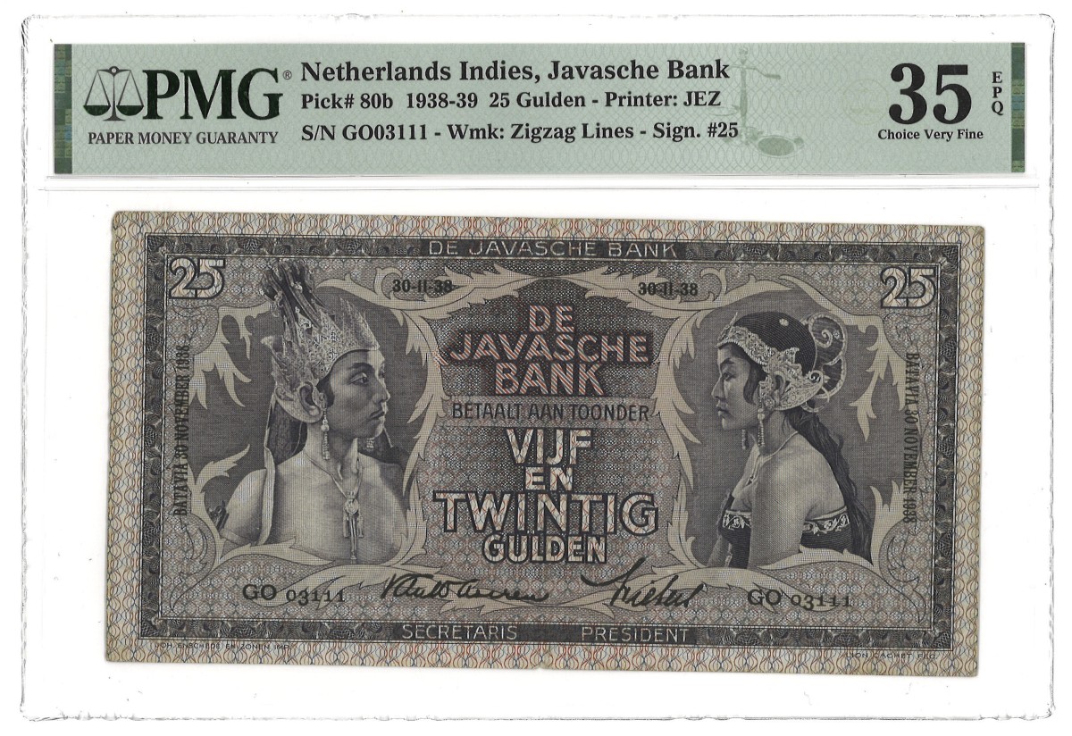 Netherlands-Indies. 25 Gulden. Banknote. Type 1938/1939. - PMG 35EPQ