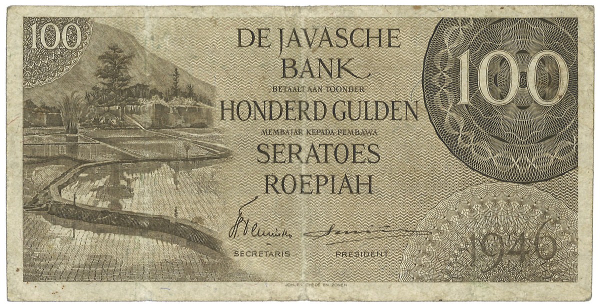 Indonesia. 100 Gulden. Banknote. Type 1946. - Very fine -.