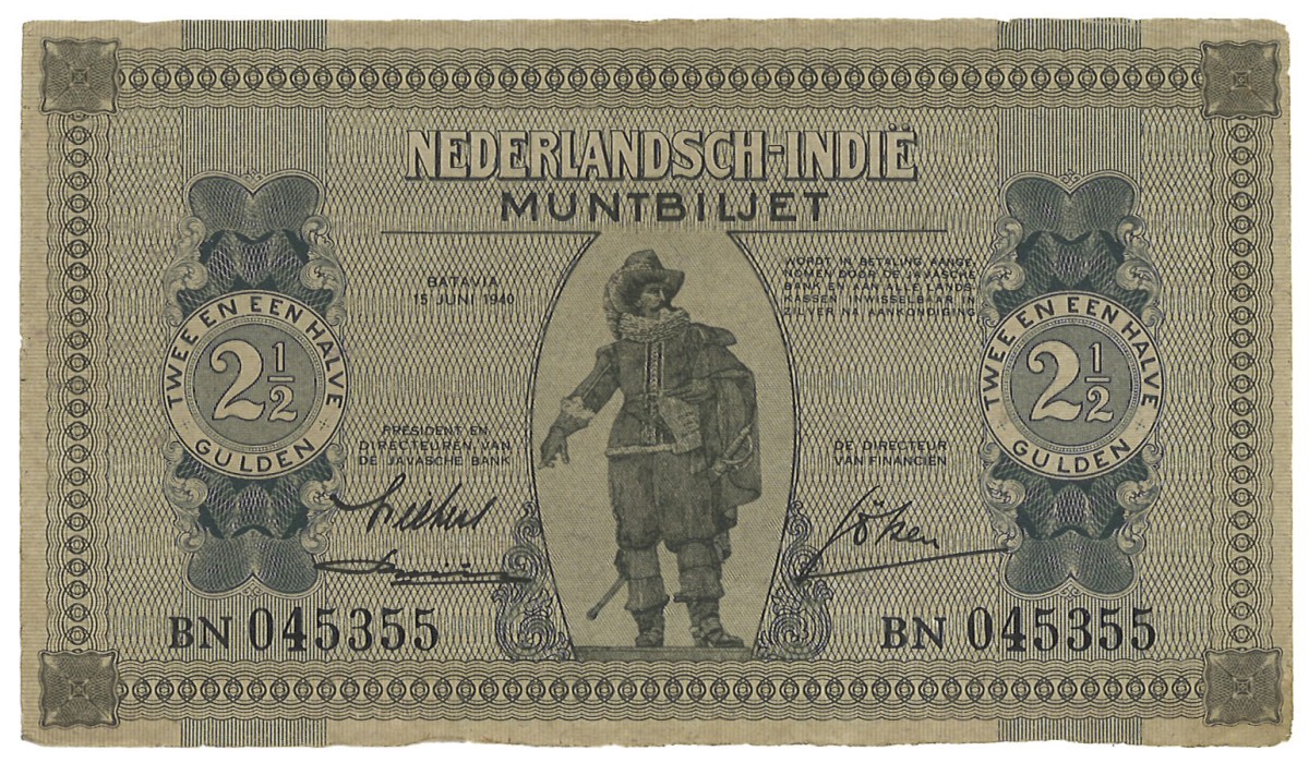 Netherlands-Indies. 2 1/2 Gulden. Banknote. Type 1940. - Very fine / Extremely fine.