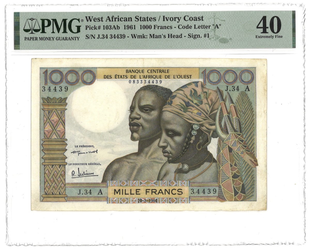 West African States / Ivory Coast. 1000 Francs. Banknote. Type 1961. - PMG 40