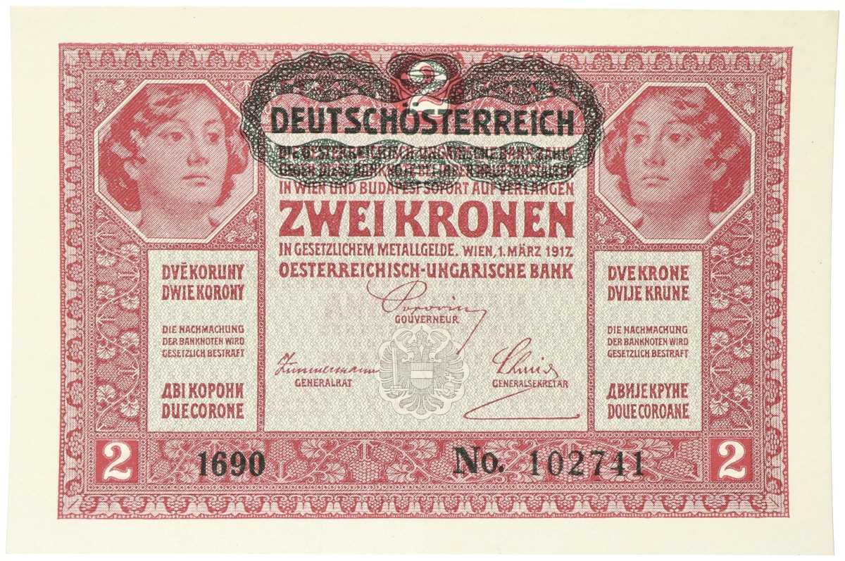 German-Austia Republic. 2 Kronen. Banknote. Type 1917. Type Deutschösterreich stamp. - UNC.