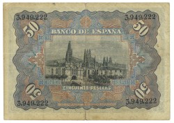 Spanje. 50 Pesetas. Banknote. Type 1907. - Very fine.