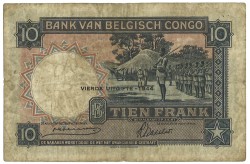 Belgian Congo. 10 Francs. Banknote. Type 1944. Type Fourth Issue. - Very fine.