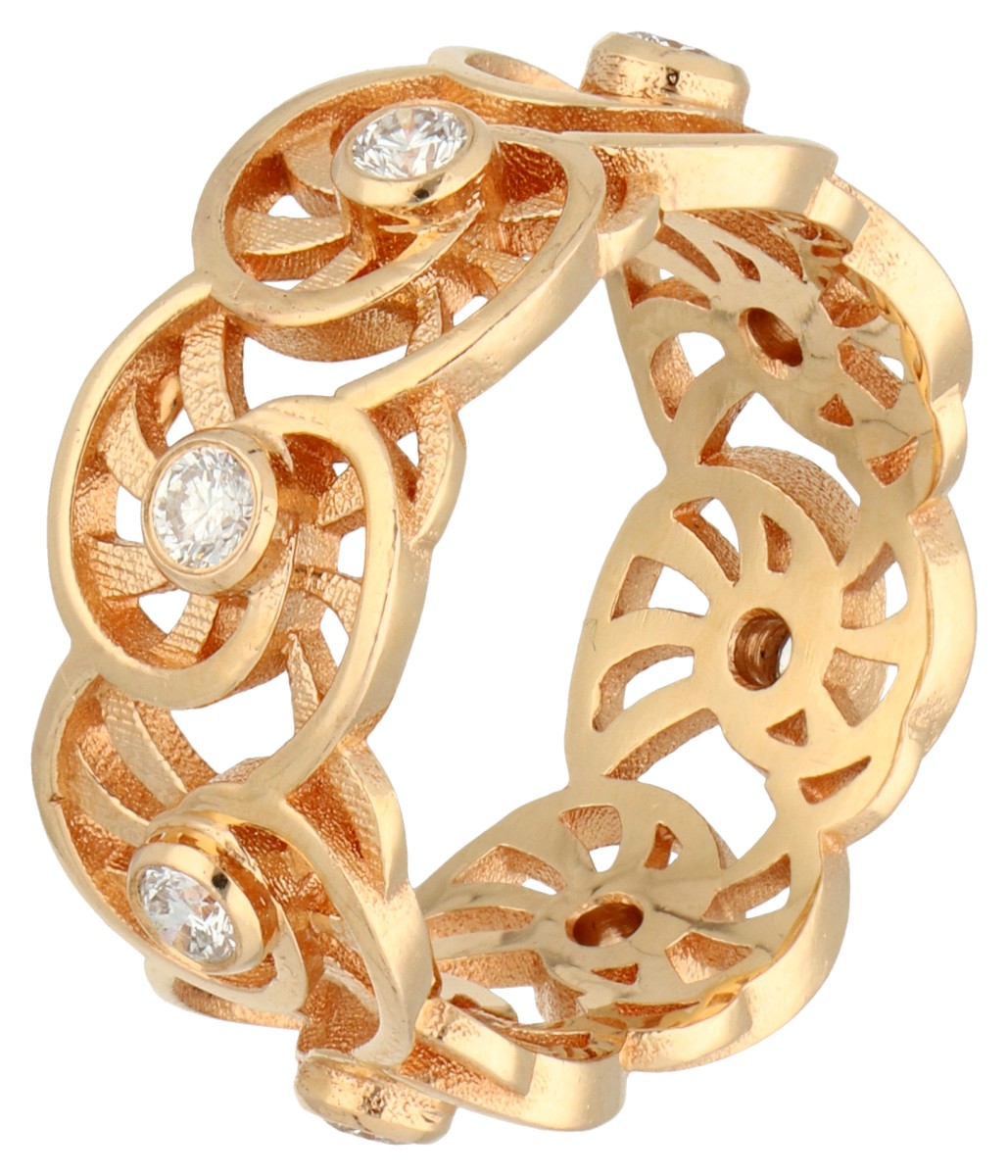 18K Roségouden opengewerkte design ring bezet met ca. 0.40 ct. diamant.
