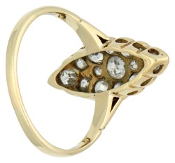 14K Geelgouden marquise ring bezet met ca. 0.42 ct. Old European cut diamant