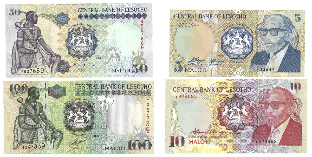 Lesotho. Lot 4 Banknotes. Banknote. Type 1989/2007. - Extremely fine.