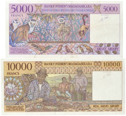 Madagascar. Lot 2 Banknotes. Banknote. Type 1995/2004. - Very fine.