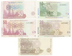 South Africa. Lot 5 banknotes. Banknote. Type 1992/2010. - Extremely fine / UNC.