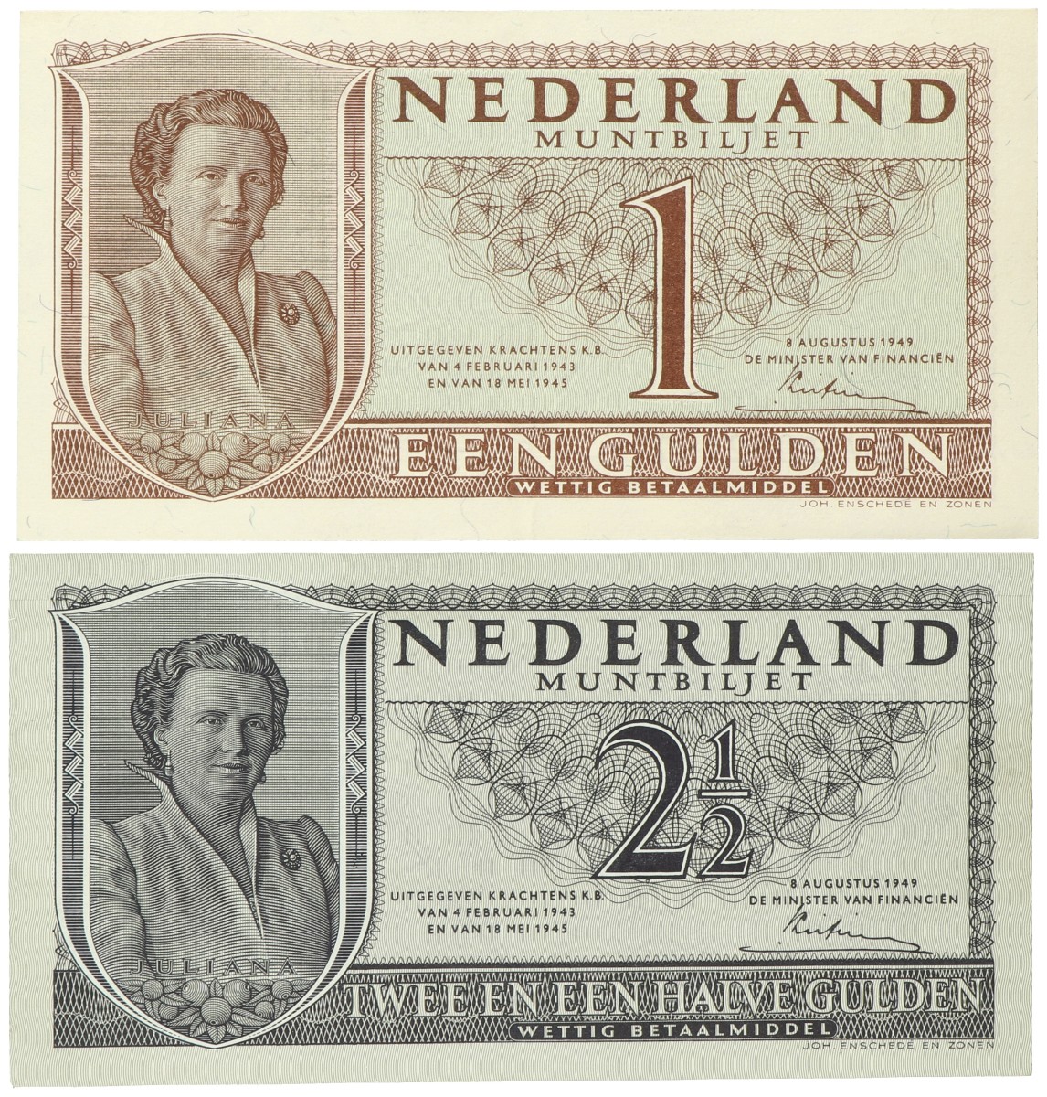 Nederland. Lot 2 Bankbiljetten. Bankbiljet. Type 1949. - Extremely fine / UNC.