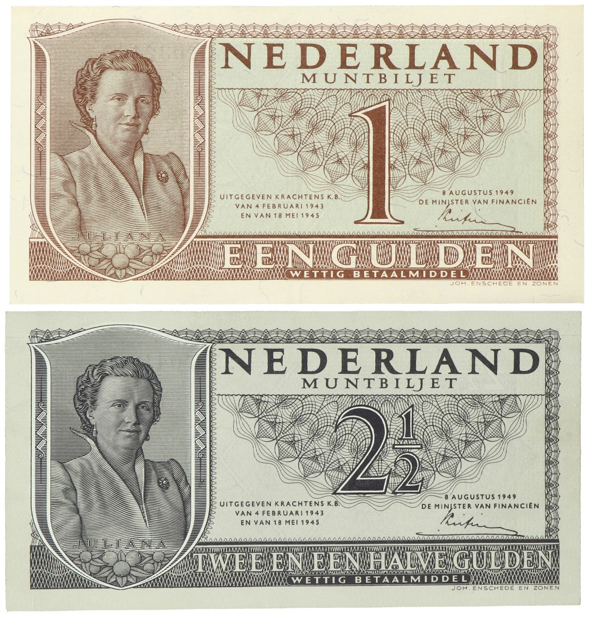 Nederland. Lot 2 Bankbiljetten. Bankbiljet. Type 1949. - Extremely fine / UNC.