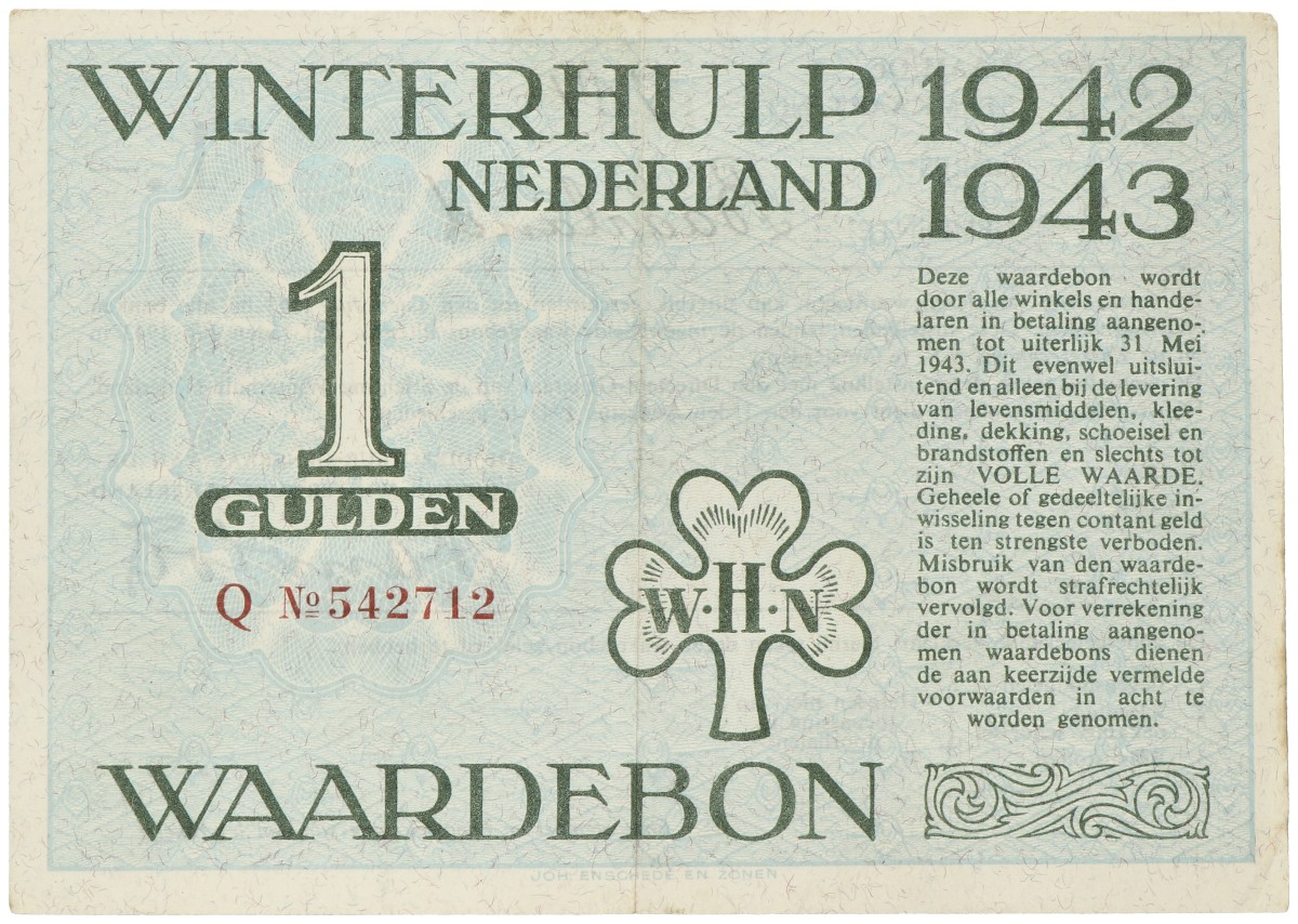 Nederland. 1 Gulden. Winterhulp. Type 1942/1943. - Prachtig.