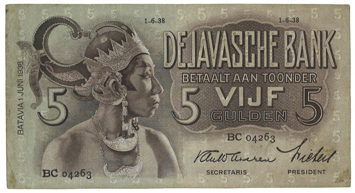 Indonesia. 5 Gulden. Banknote. Type 1938. - Prachtig.