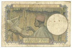 French West Africa. 5 Francs. Banknote. Type 1934/1941. - Fine.