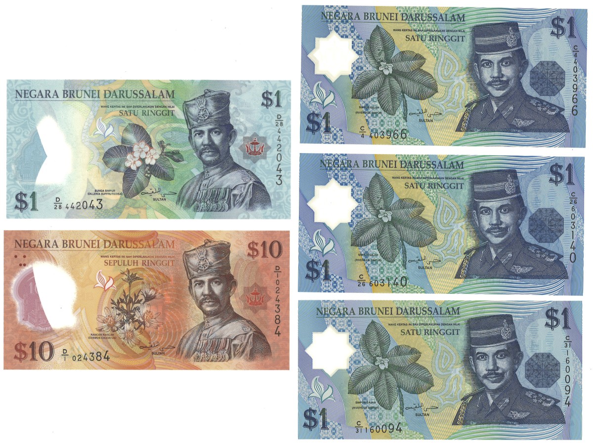 Brunei. lot 5 Banknotes. Banknote. Type 1996/2013. - UNC.