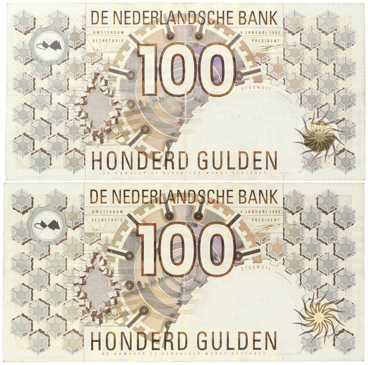 Nederland. Lot 2 Bankbiljetten. Bankbiljet. Type 1992. Type Steenuil. - Zeer Fraai.