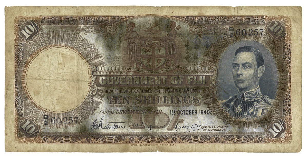 Fiji. 10 Schillings. Banknote. Type 1940. - Fine.