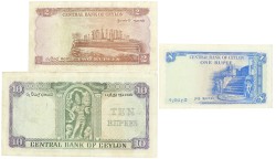 Ceylon. Lot 3 Banknotes. Banknote. Type 1954/1953. - Very fine.