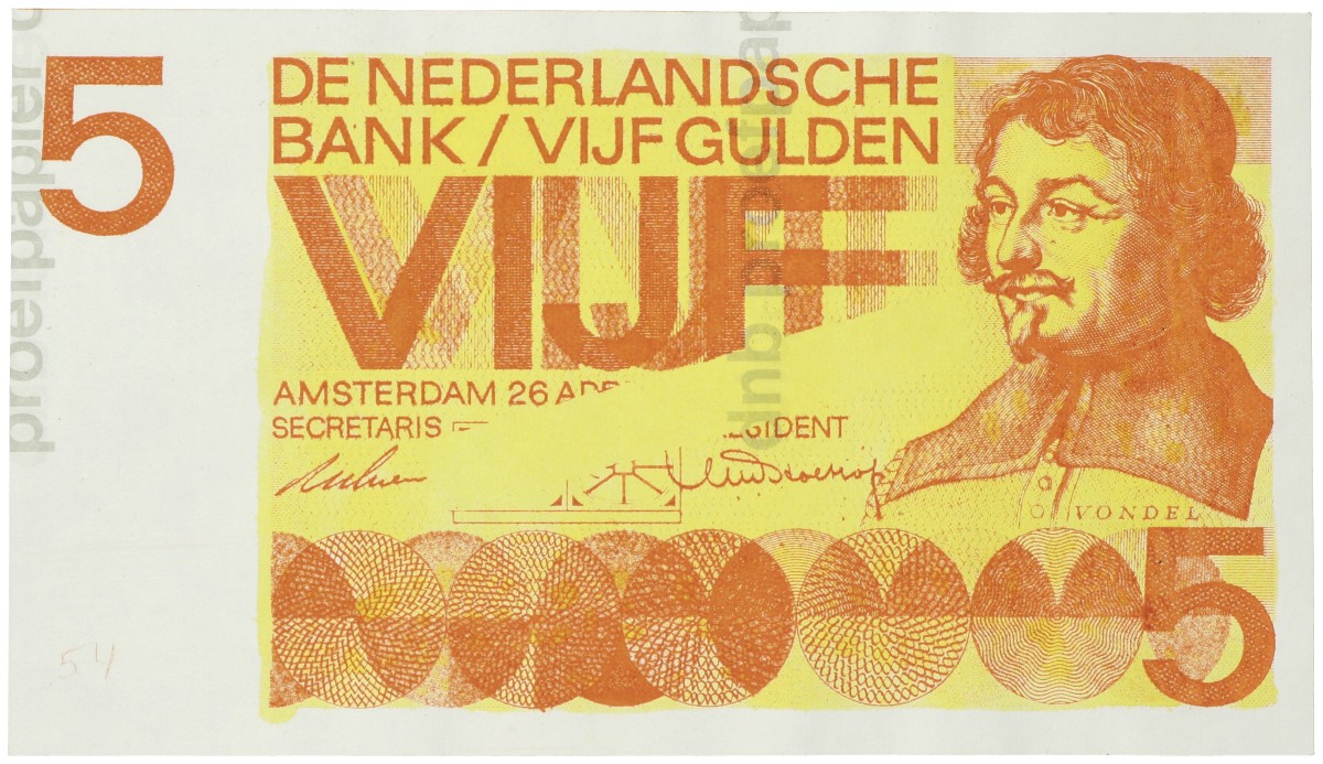 Nederland. 5 Gulden. Proefdruk. Type 1966. Type Vondel I. - UNC.