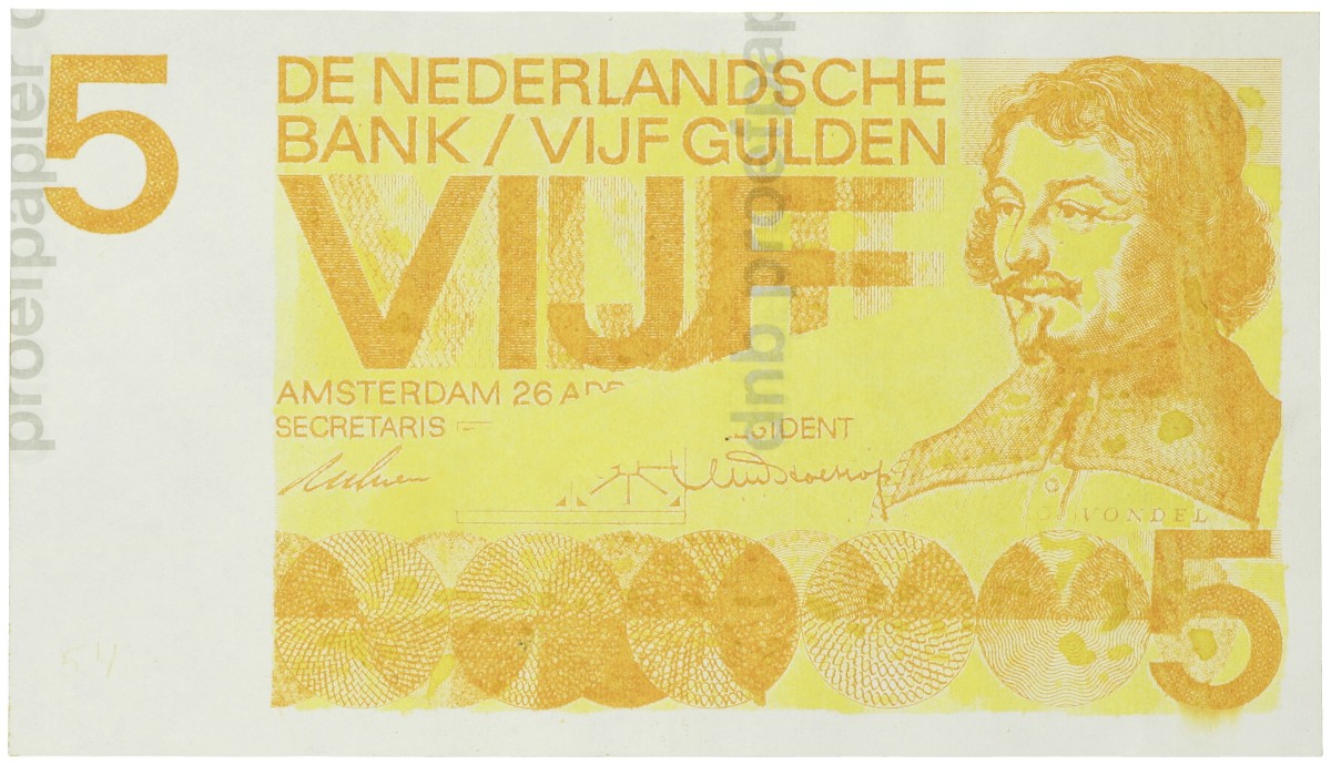 Nederland. 5 Gulden. Proefdruk. Type 1966. Type Vondel I. - UNC.