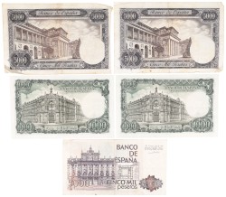 Spain. Lot 5 banknotes. Banknotes. Type ND. - Very fine.