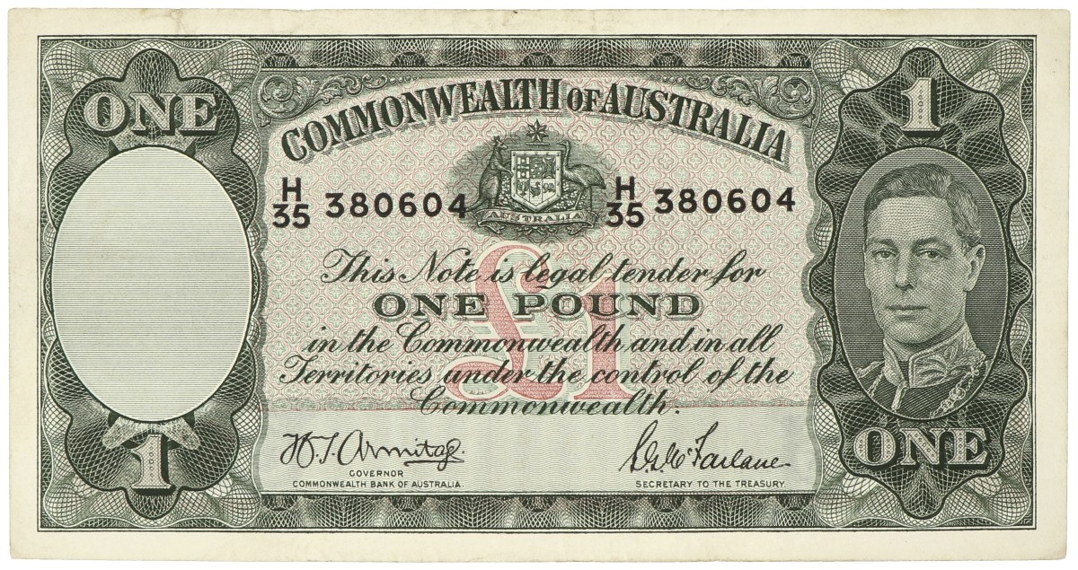 Commonwealth of Australia. 1 Pounds. Banknote. Type 1938/1952. - Very fine +.