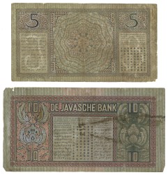 Indonesia. 5 Gulden + 10 Gulden. Banknote. Type 1938. - Very fine.