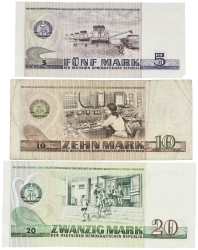 East Germany. Lot 3 banknotes. Banknote. Type 1971/1975. - Fine.