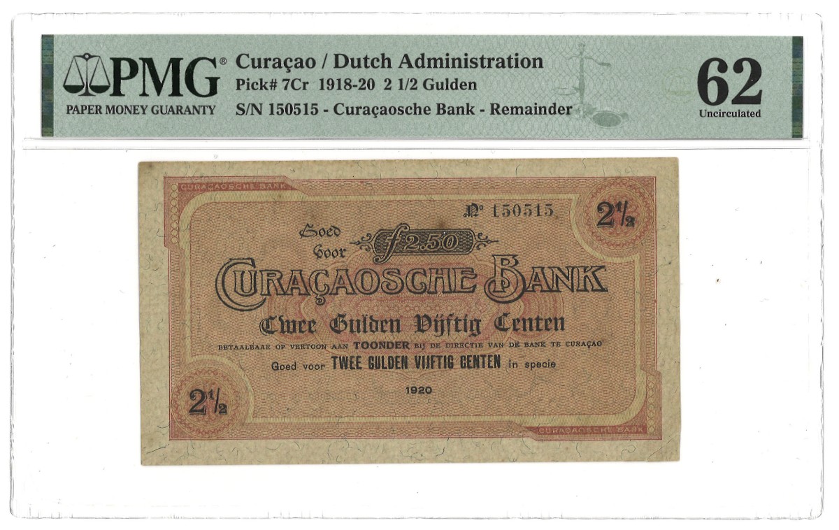 Curaçao. 2 1/2 Gulden. Banknote. Type 1918/1920. - PMG 62