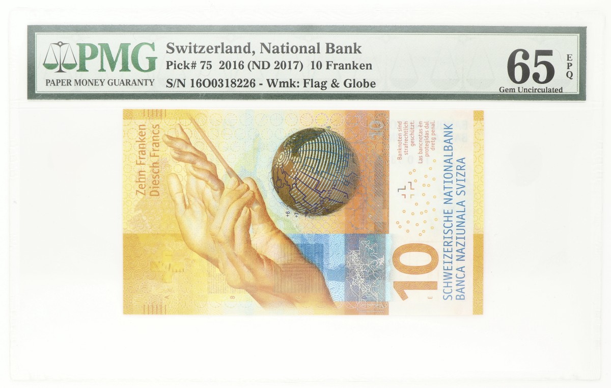 Switserland. 10 Franken. Banknote. Type 2016. - PMG 65 EPQ