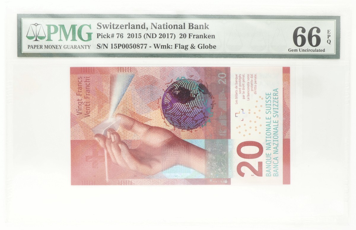 Switserland. 20 Franken. Banknote. Type 2015. - PMG 66 EPQ