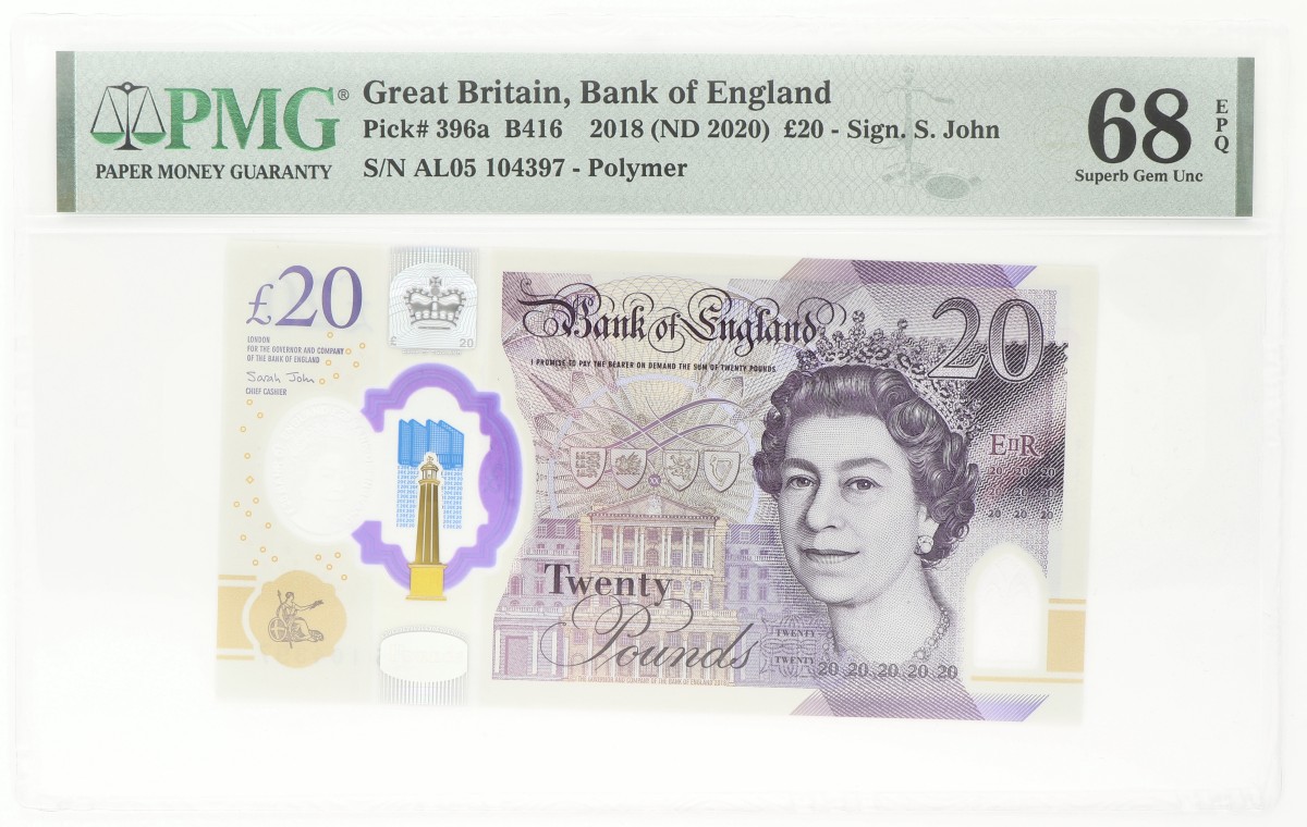 Great Brittain. 20 Pounds. Banknote. Type 2018. - PMG 68 EPQ