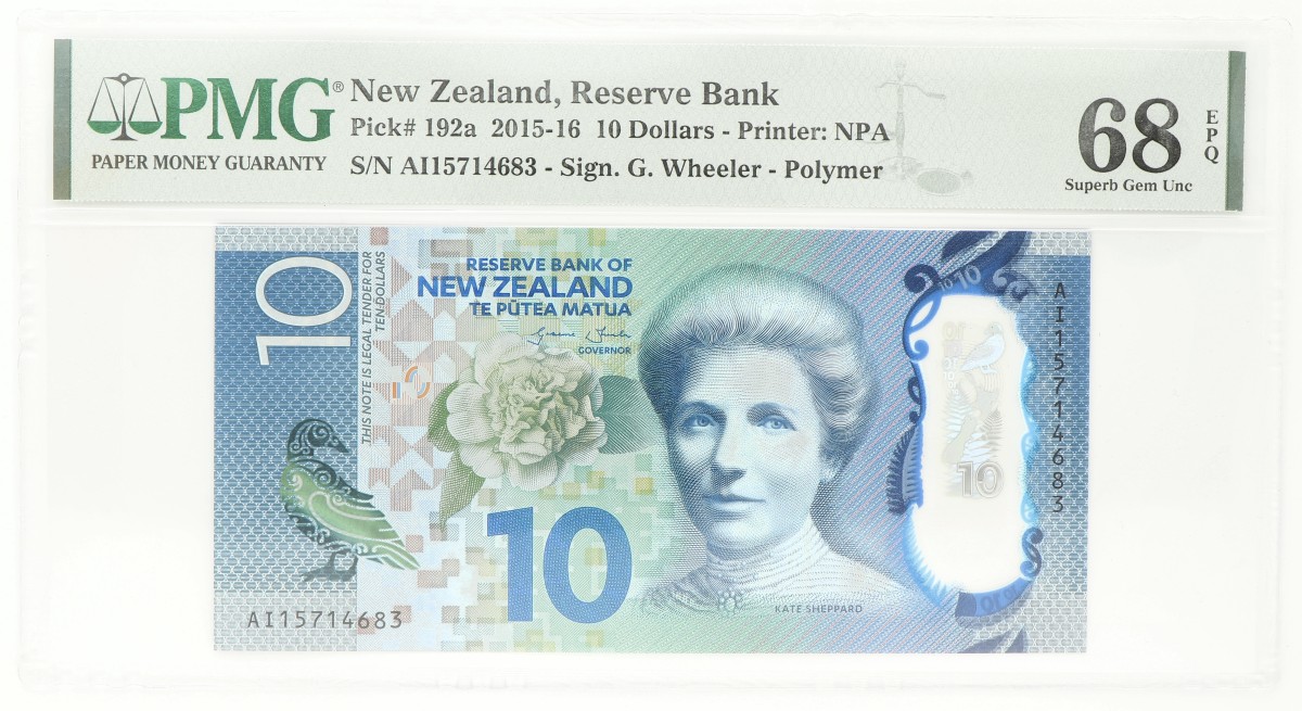 New Zealand. 10 Dollar. Banknote. Type 2015/2016. - PMG 68 EPQ