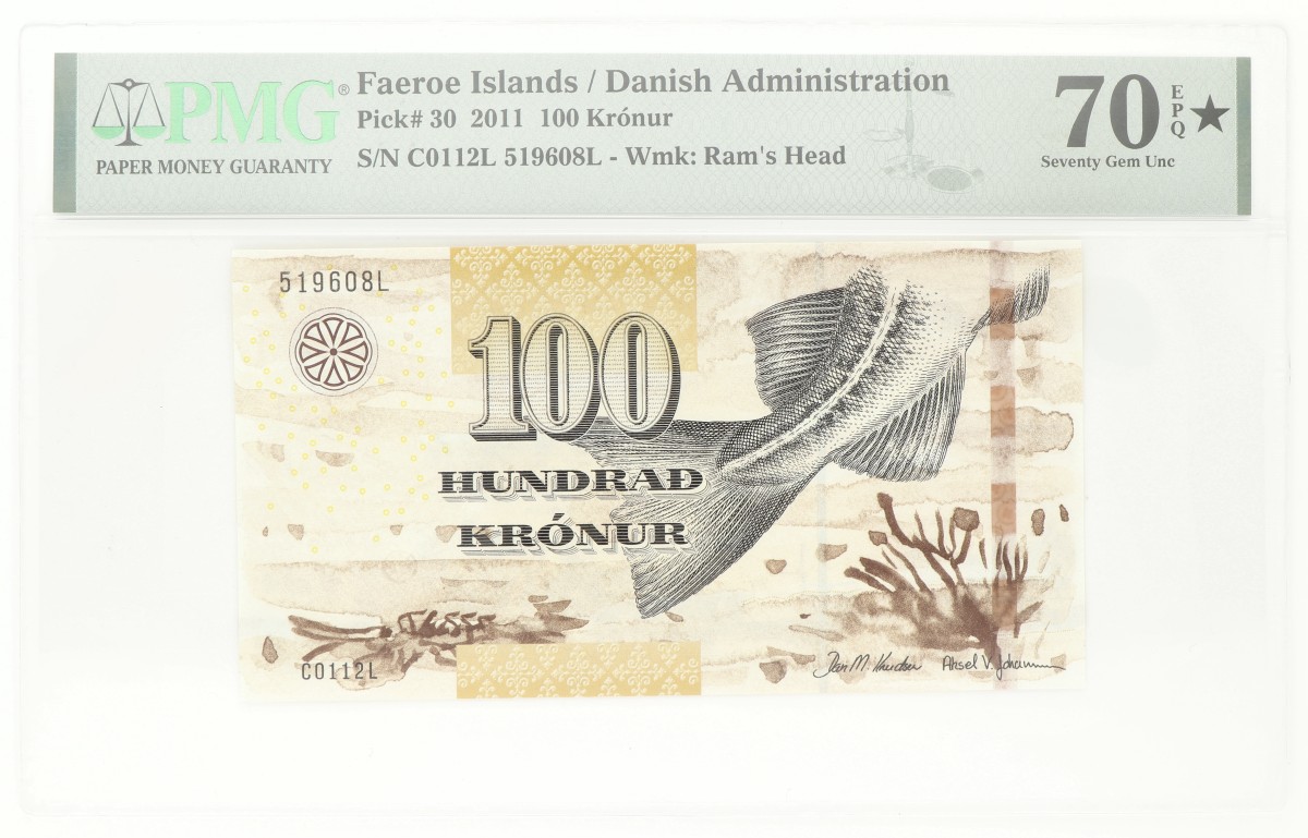 Faeroe Islands (Denmark). 100 Krónur. Banknote. Type 2011. - PMG 70 EPQ