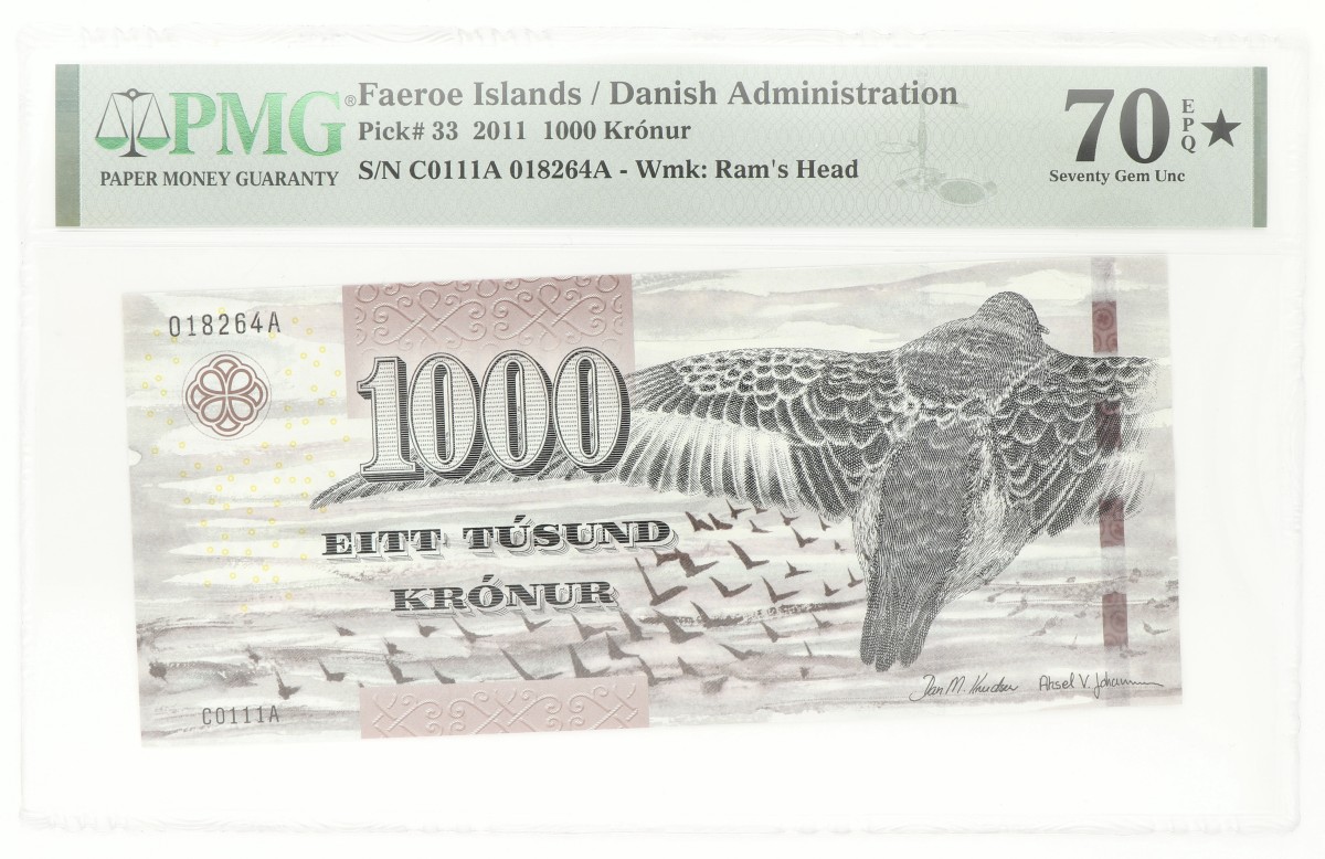 Faeroe Islands (Denmark). 1000 Krónur. Banknote. Type 2011. - PMG 70 EPQ