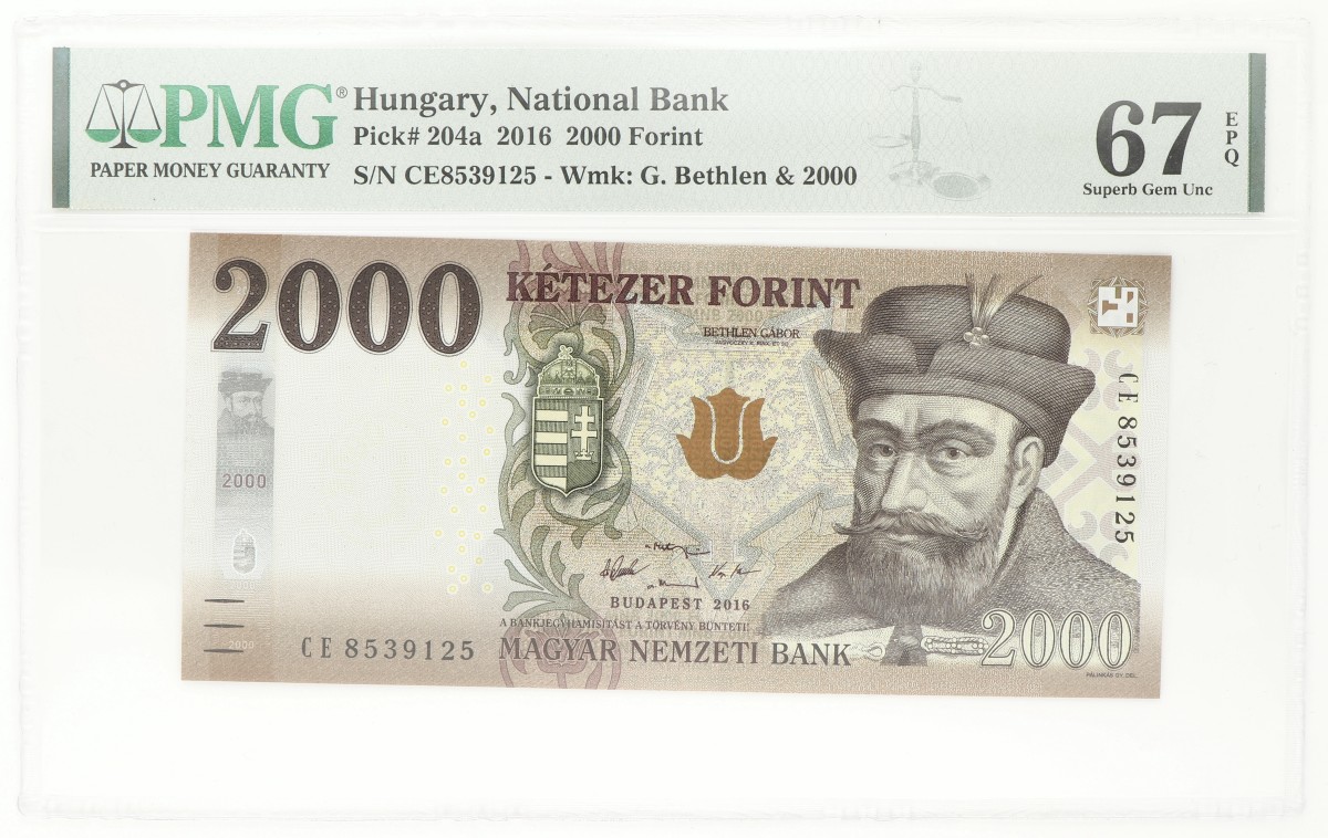 Hungary. 2000 Forint. Banknote. Type 2016. - PMG 67 EPQ