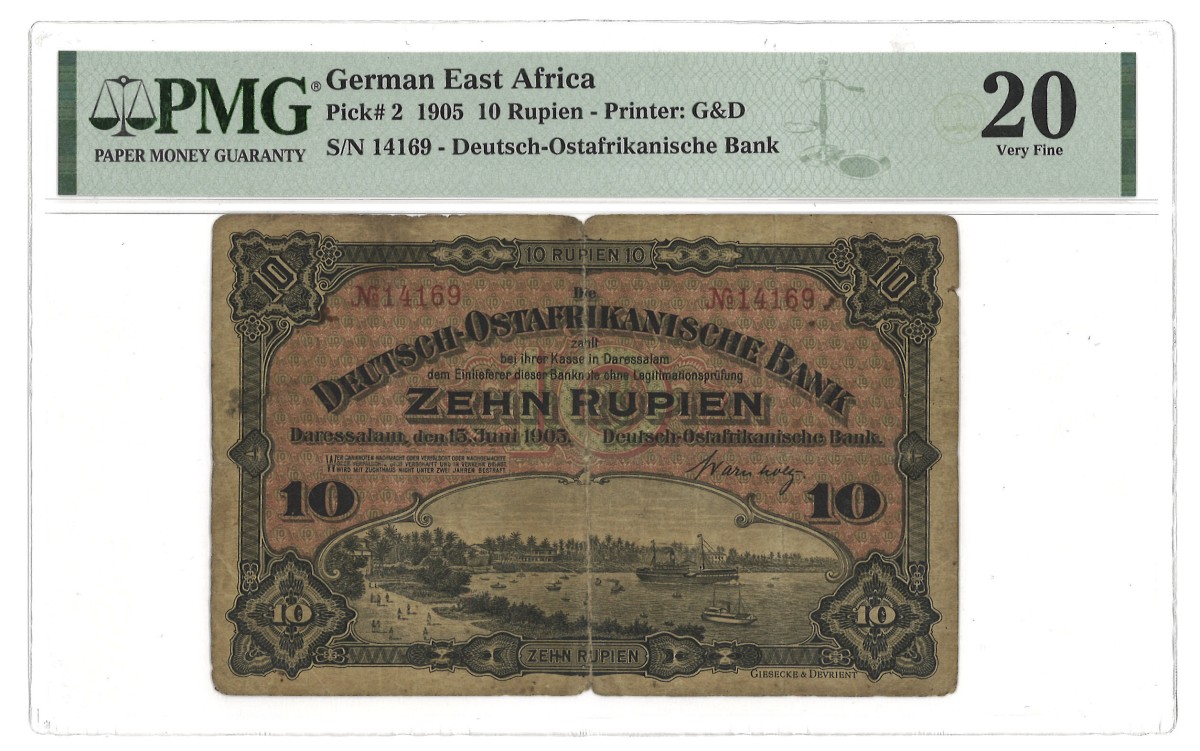 German East Afrika. 10 Rupees. Banknote. Type 1905. - PMG 20