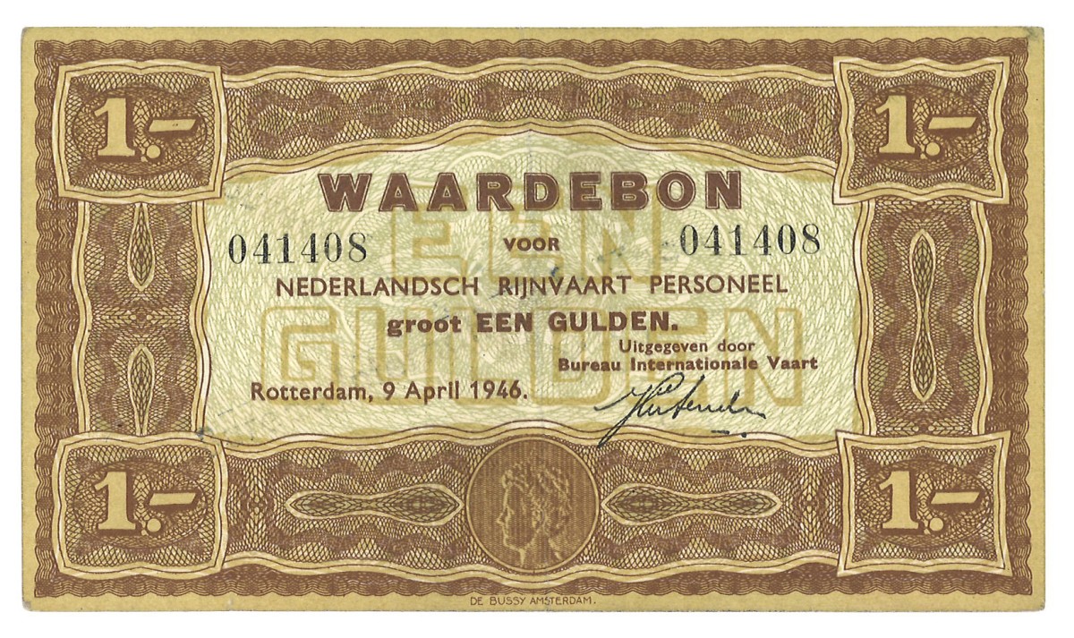 Nederland. 1 Gulden. Waardebon. Type 1946. Type Rijnvaart. - Zeer Fraai.