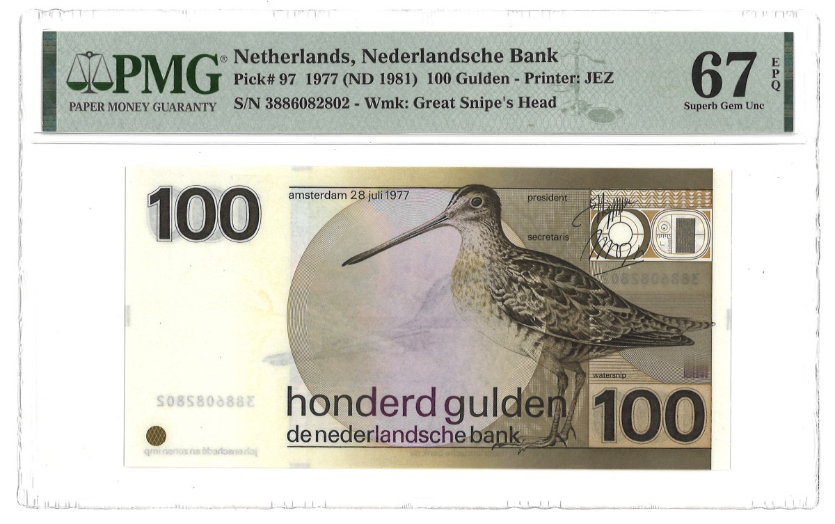 Nederland. 100 Gulden. Bankbiljet. Type 1977. Type Snip. - PMG 67 EPQ