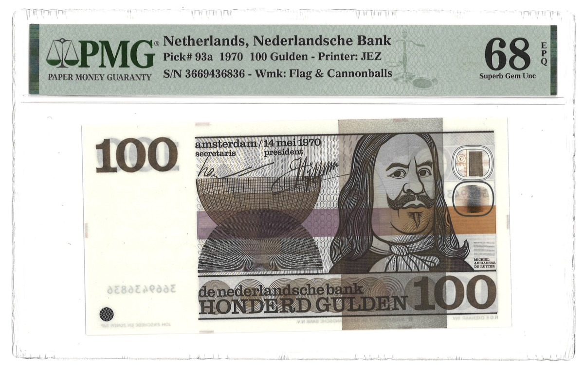 Nederland. 100 Gulden. Bankbiljet. Type 1970. - PMG 68 EPQ