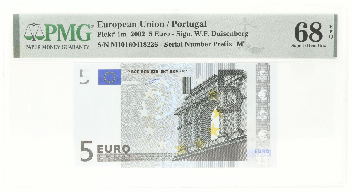 European Union / Portugal. 5 Euro. Banknote. Type 2002. - PMG 68 EPQ