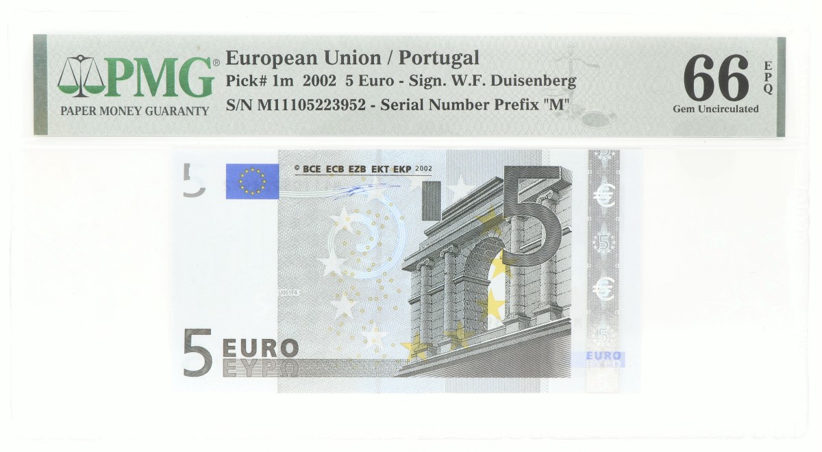 European Union / Portugal. 5 Euro. Bankbiljet. Type 2002. - PMG 66 EPQ