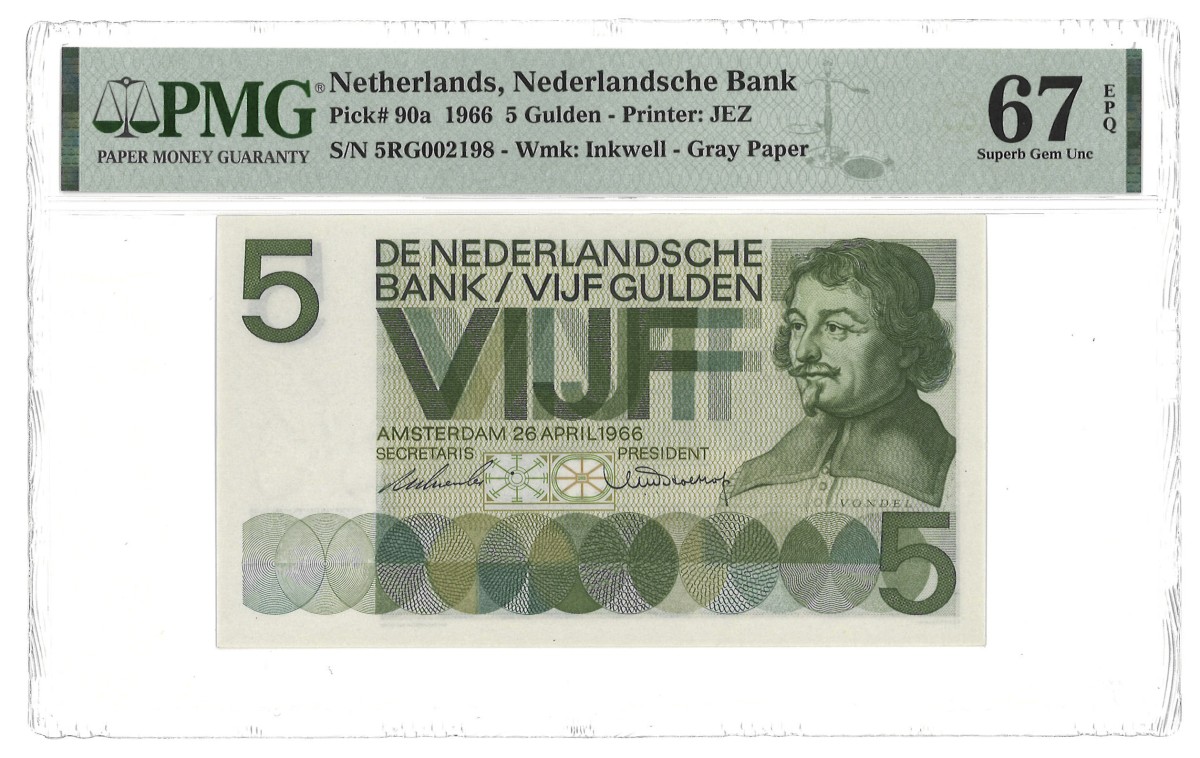 Nederland. 5 Gulden. Bankbiljet. Type 1966. Type Vondel I. - PMG 67 EPQ