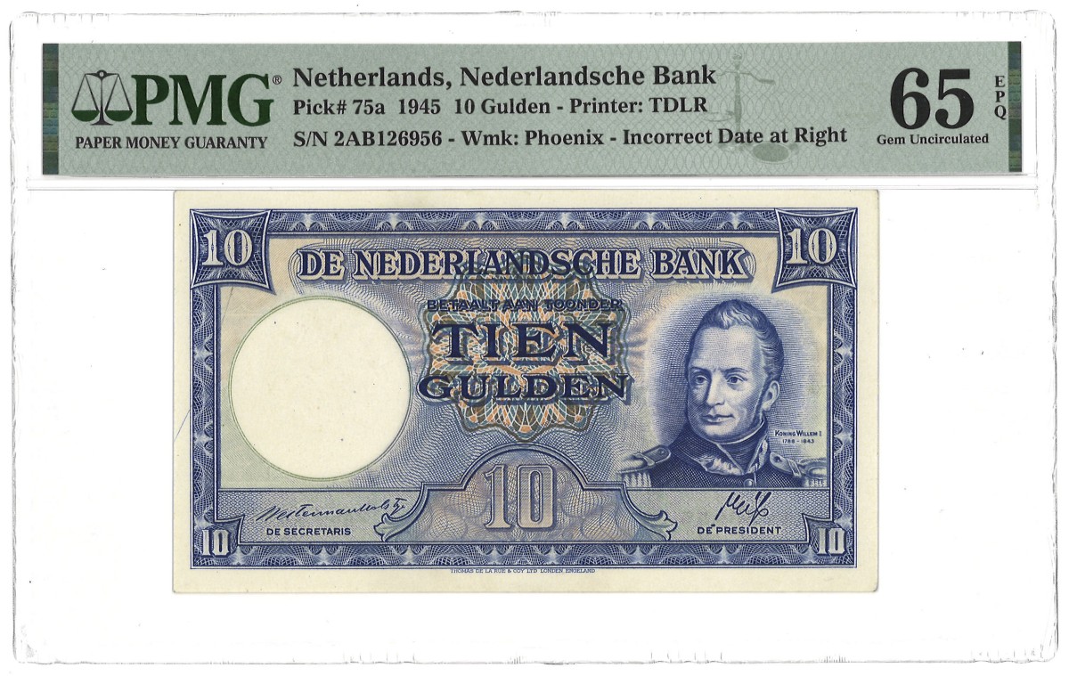 Nederland. 10 Gulden. Bankbiljet. Type 1945. Type Staatsmijnen. - PMG 65 EPQ