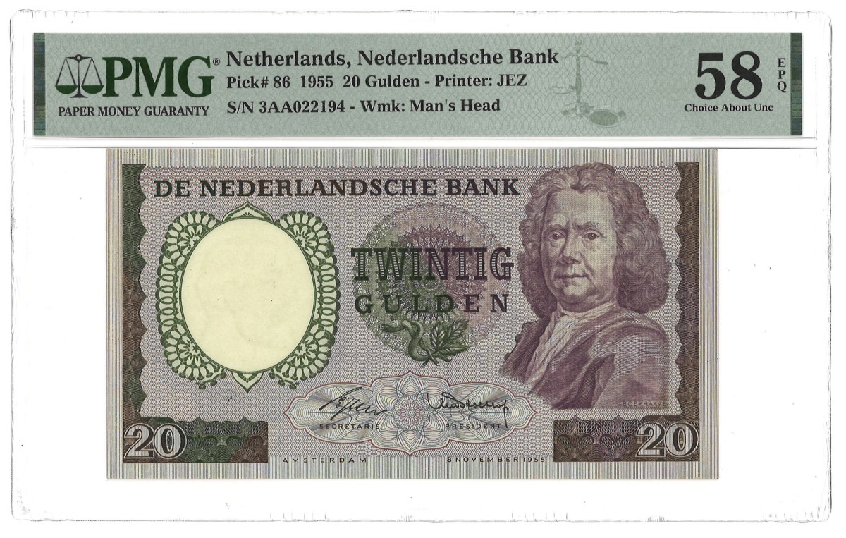 Nederland. 20 Gulden. Bankbiljet. Type 1955. Type Boerhaave. - PMG 58 EPQ