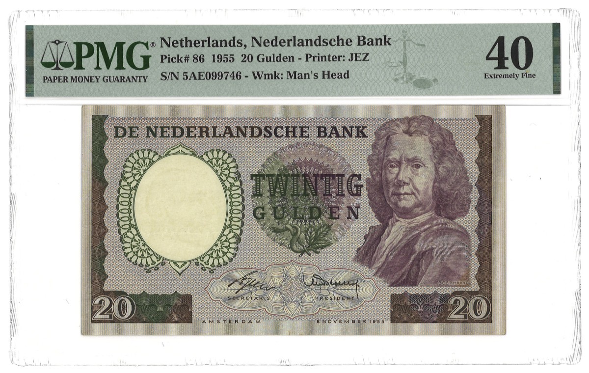 Nederland. 20 Gulden. Bankbiljet. Type 1955. Type Boerhaave. - PMG 40