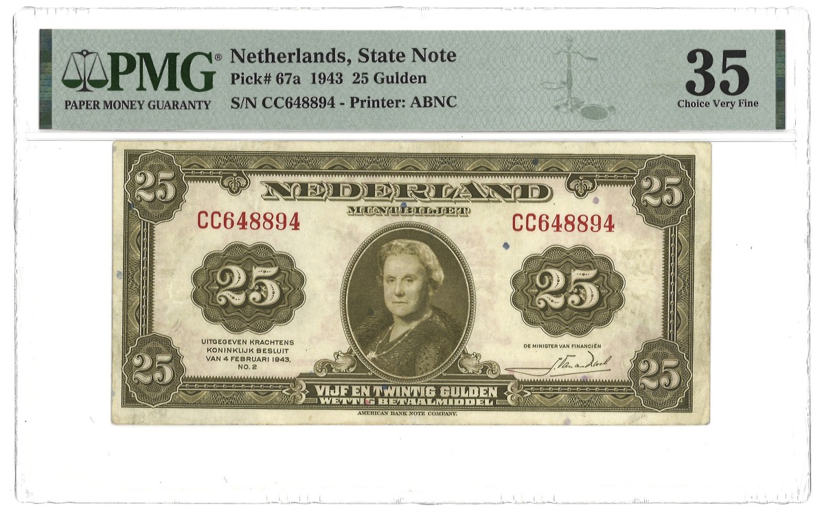 Nederland. 25 Gulden. Bankbiljet. Type 1943. - PMG 35