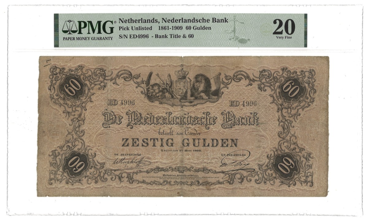 Nederland. 60 Gulden. Bankbiljet. Type 1861/1909. - PMG 20