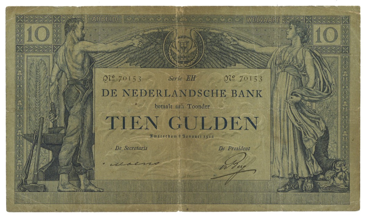 Nederland. 10 Gulden. Bankbiljet. Type 1904. Type Arbeid en Welvaart I. - Fraai.