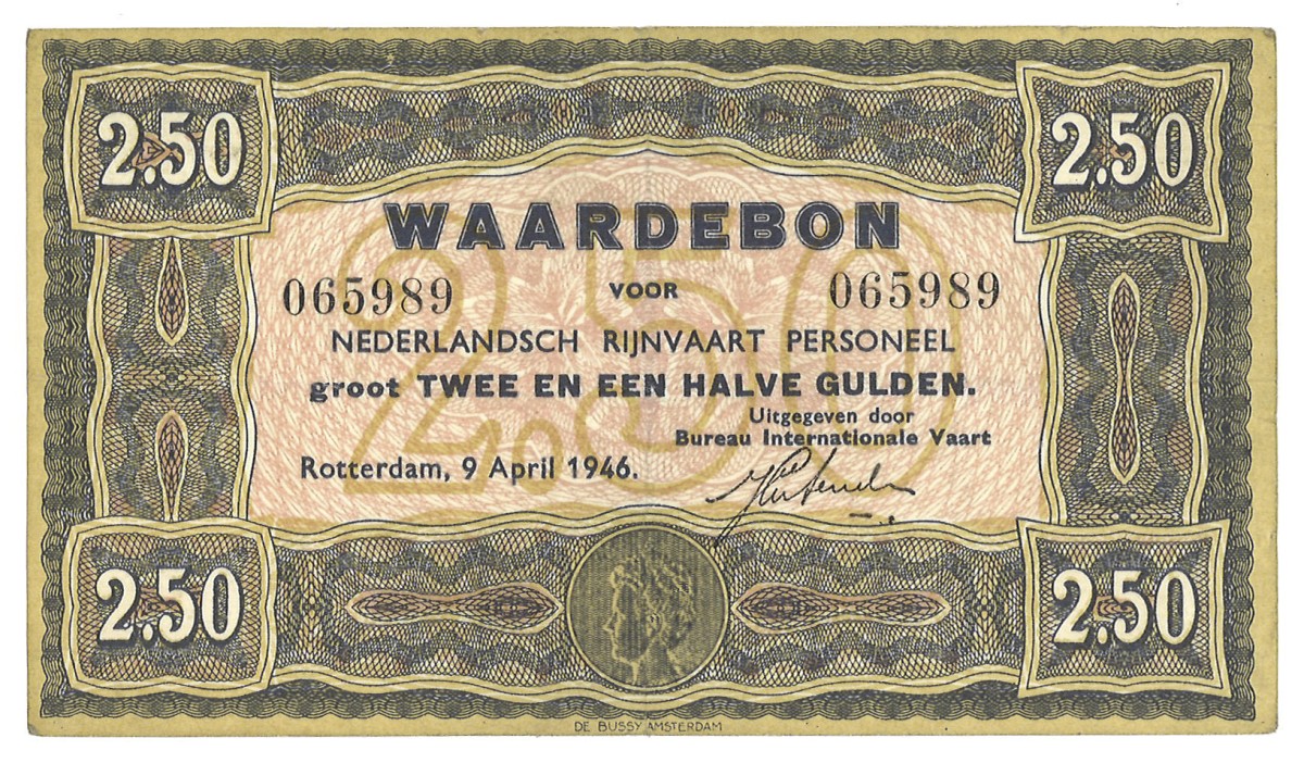 Nederland. 2 1/2 Gulden. Waardebon. Type 1946. Type Rijnvaart. - Zeer Fraai.